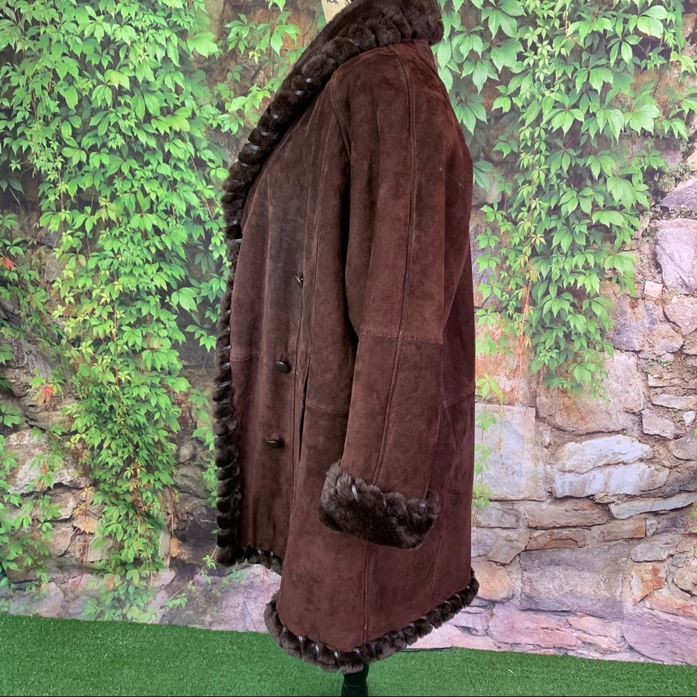 G-III GLOBAL IDENTITY Brown Suede and Faux Fur Coat, M - Picture 11 of 16